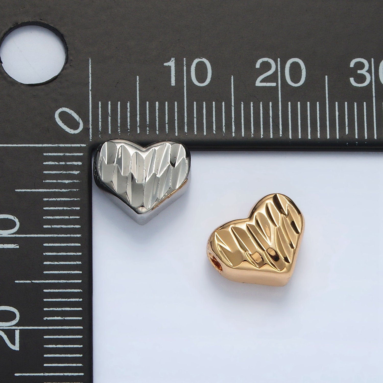 Gold Filled Dented Heart 9mm Bead in Gold and Silver | B-353