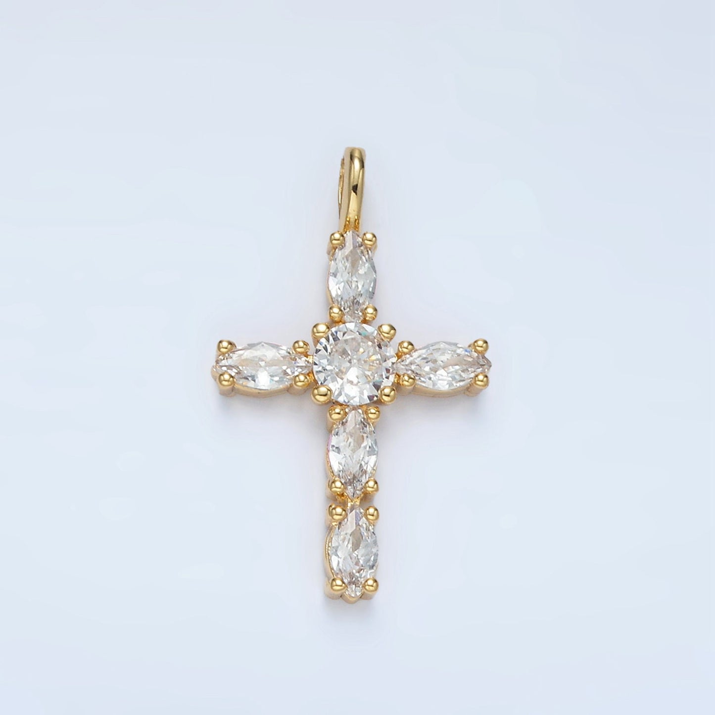 Pink Marquise CZ Cross Pendant Pink Cubic Zirconia Christian Catholic Charm Supply For Religious DIY Jewelry Making AA1367