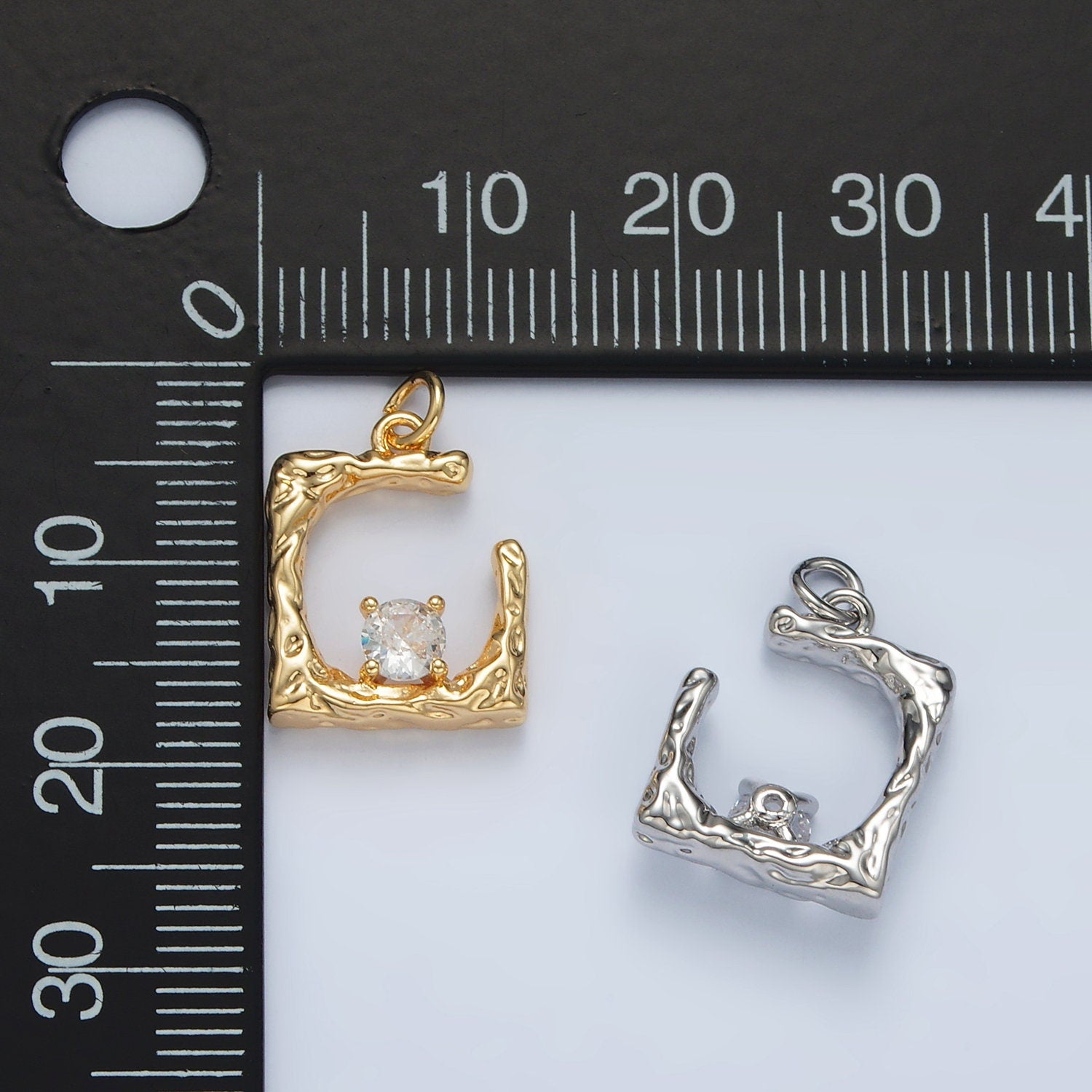 18K Gold Filled Clear Micro Pave CZ Half Square Pendant Charm Rustic Pendant Geometric Charm AG927