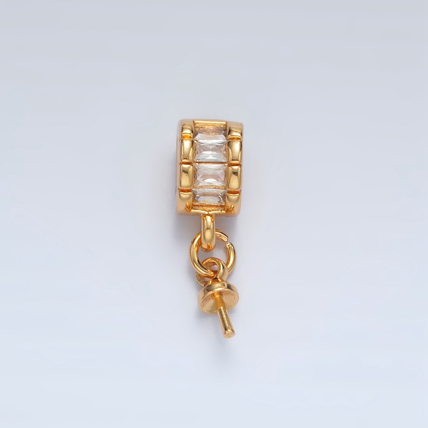 Gold Filled Baguette CZ Paved Drill Pin Bail Finding | Z-849