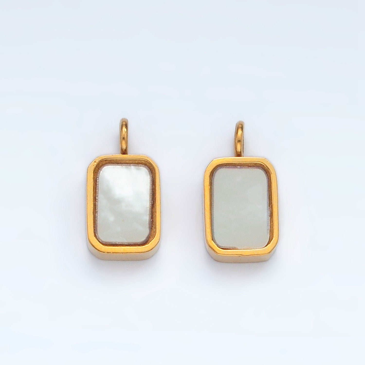Stainless Steel Shell Pearl Tag Rectangular Charm in Gold | P588