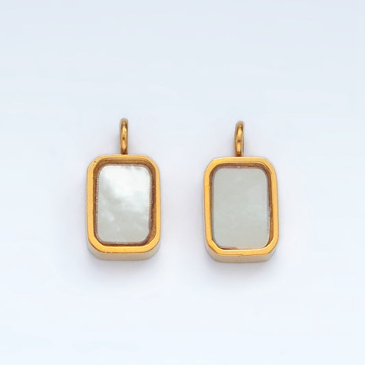 Stainless Steel Shell Pearl Tag Rectangular Charm in Gold | P588