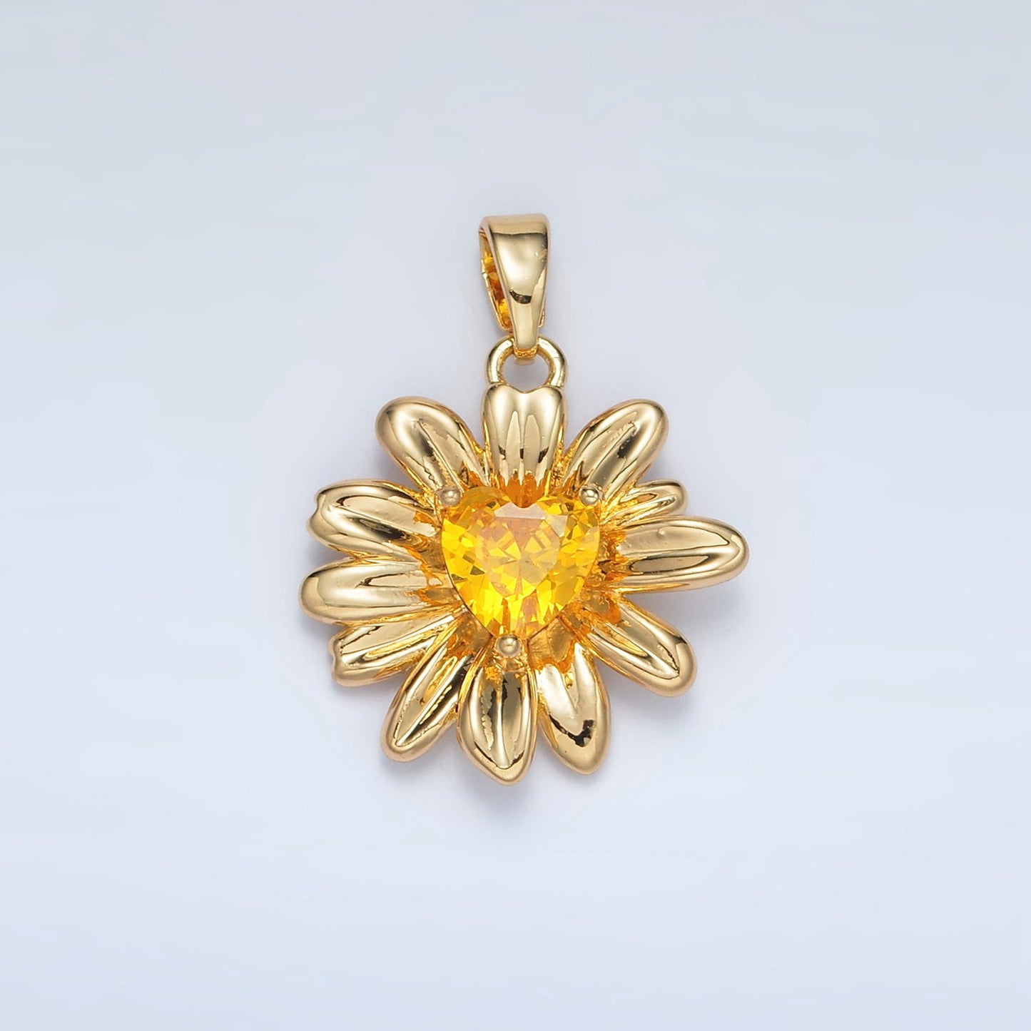 24K Gold Filled Sunflower with Yellow CZ Pendant In Gold & Silver | AA-1390