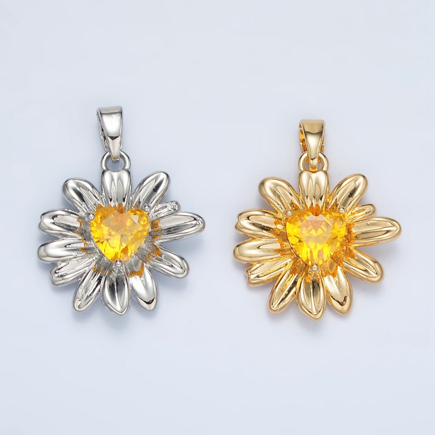 24K Gold Filled Sunflower with Yellow CZ Pendant In Gold & Silver | AA-1390