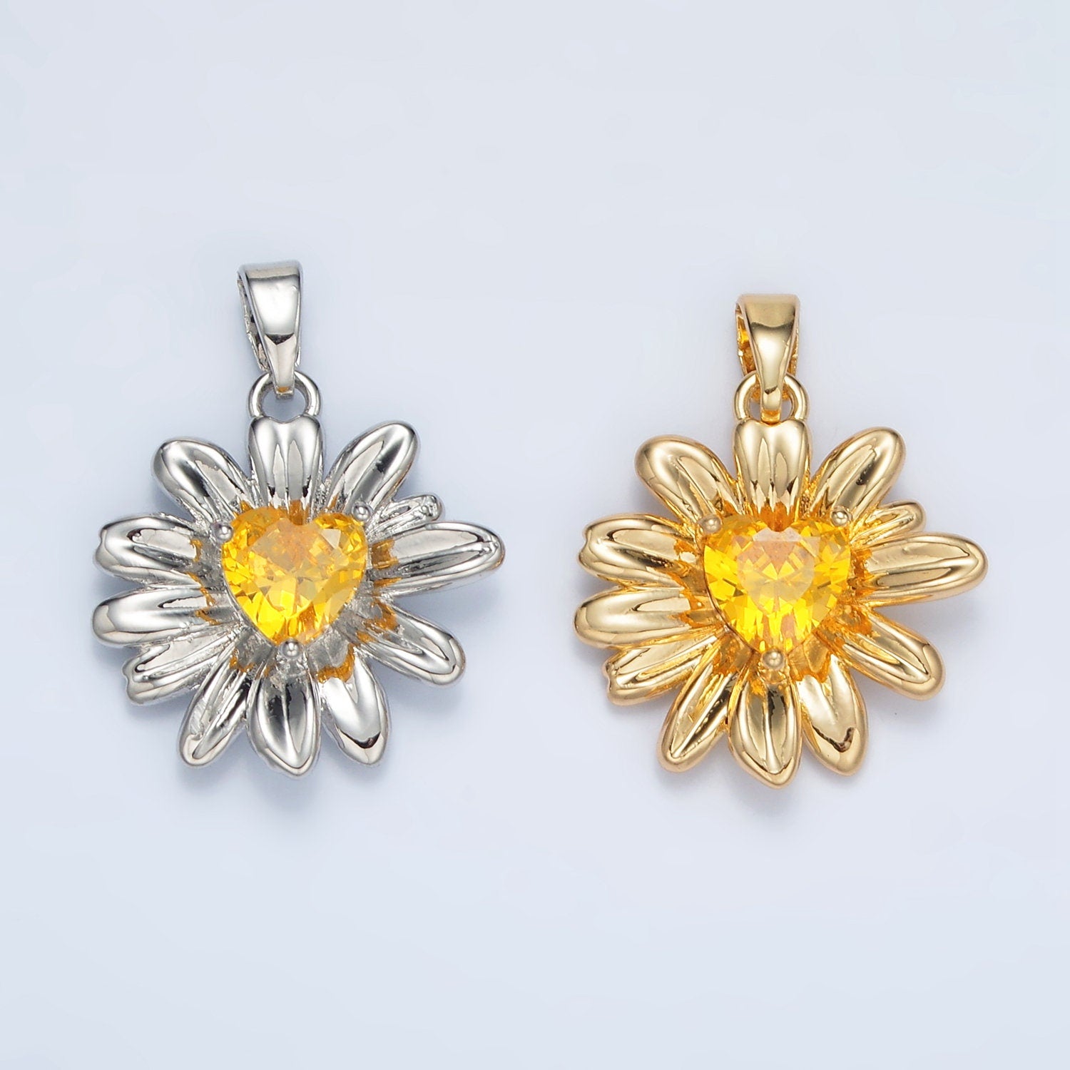 24K Gold Filled Sunflower with Yellow CZ Pendant In Gold & Silver | AA-1390
