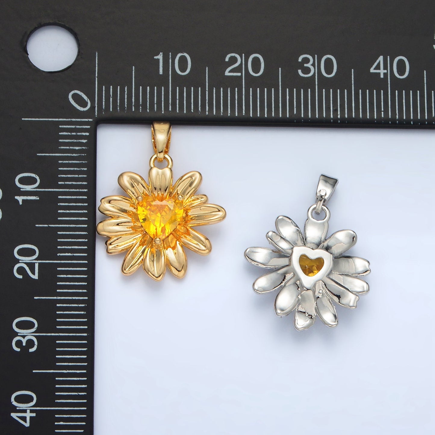 24K Gold Filled Sunflower with Yellow CZ Pendant In Gold & Silver | AA-1390