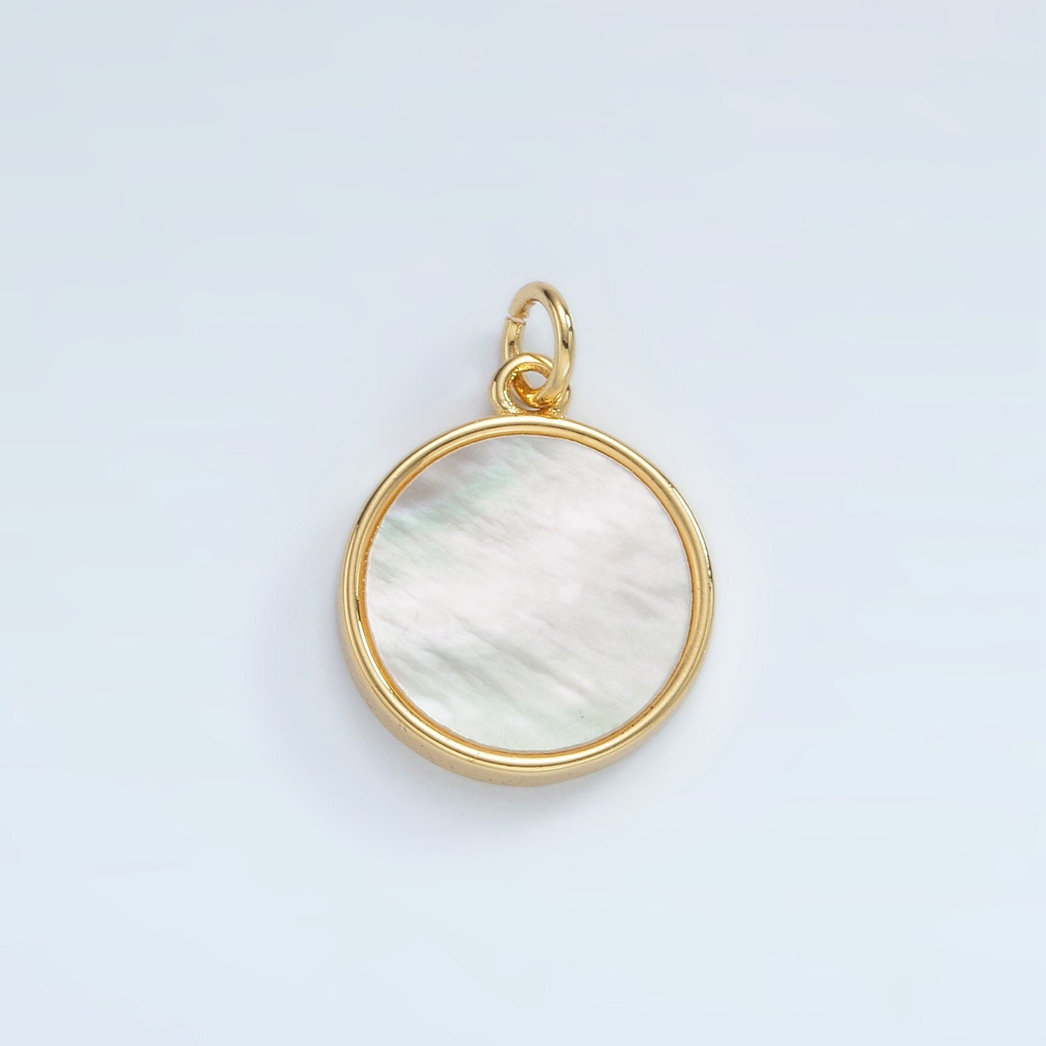 Gold Filled White Shell Pearl Round Coin Disc Charm Geometric Jewelry Inspired Wedding Dangle Charm | AG929