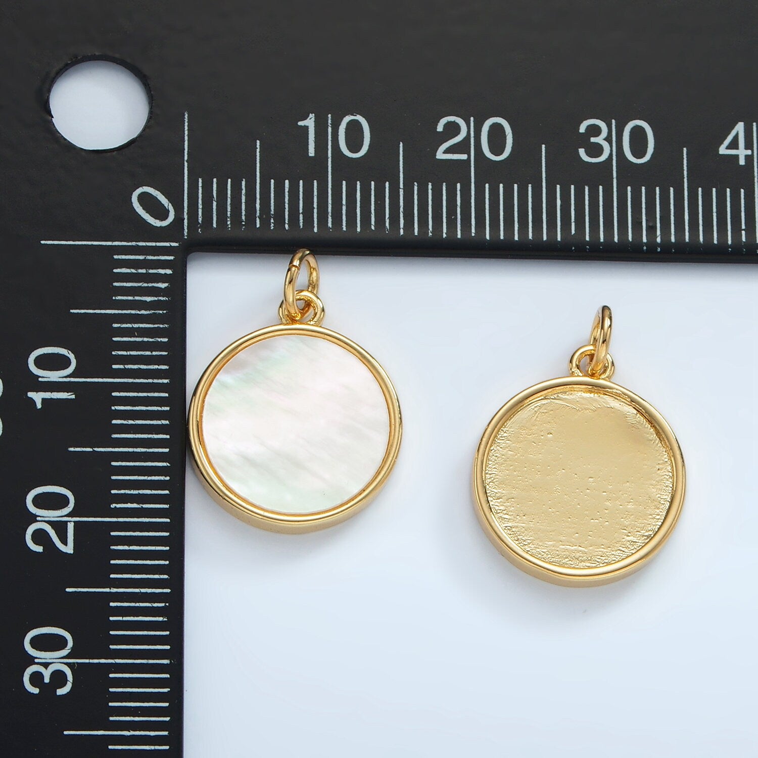 Gold Filled White Shell Pearl Round Coin Disc Charm Geometric Jewelry Inspired Wedding Dangle Charm | AG929