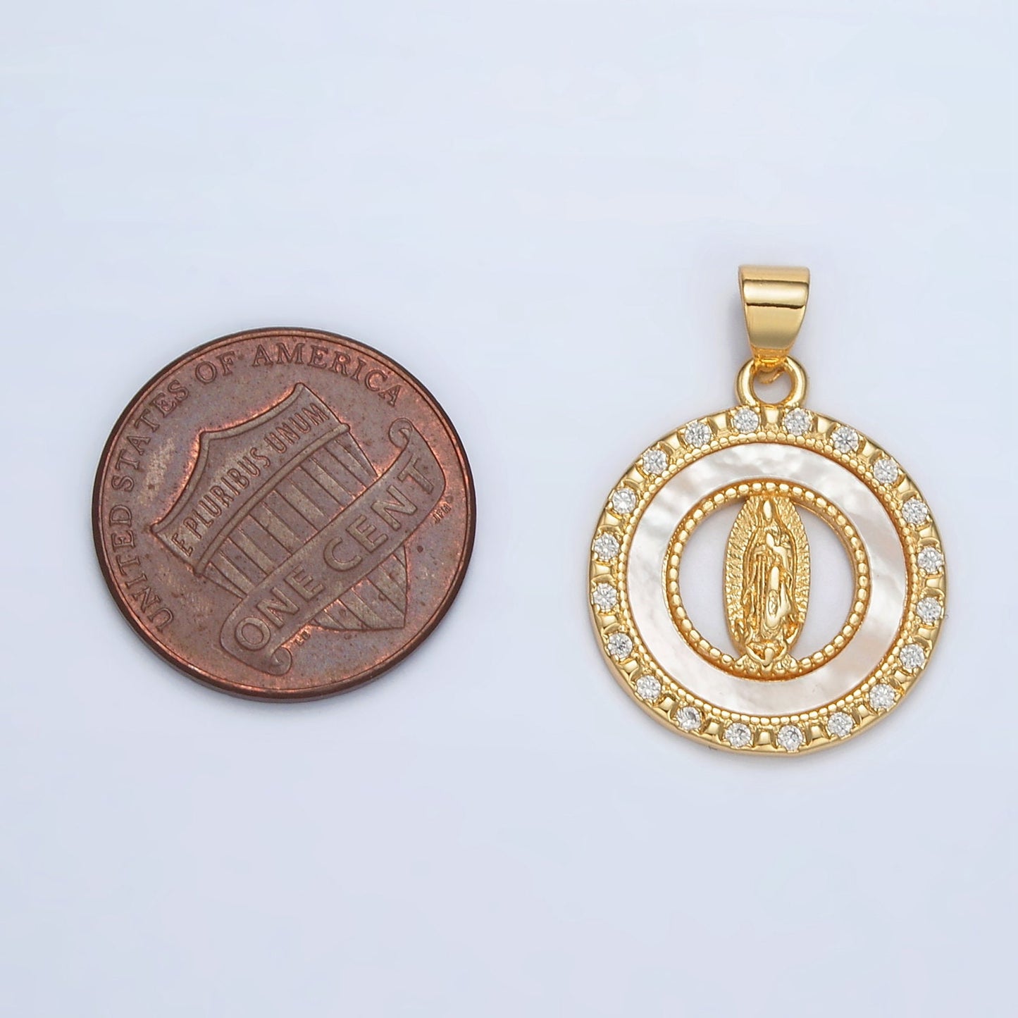 24K Gold Filled Guadalupe Open Round CZ Paved Pendant | AH-186