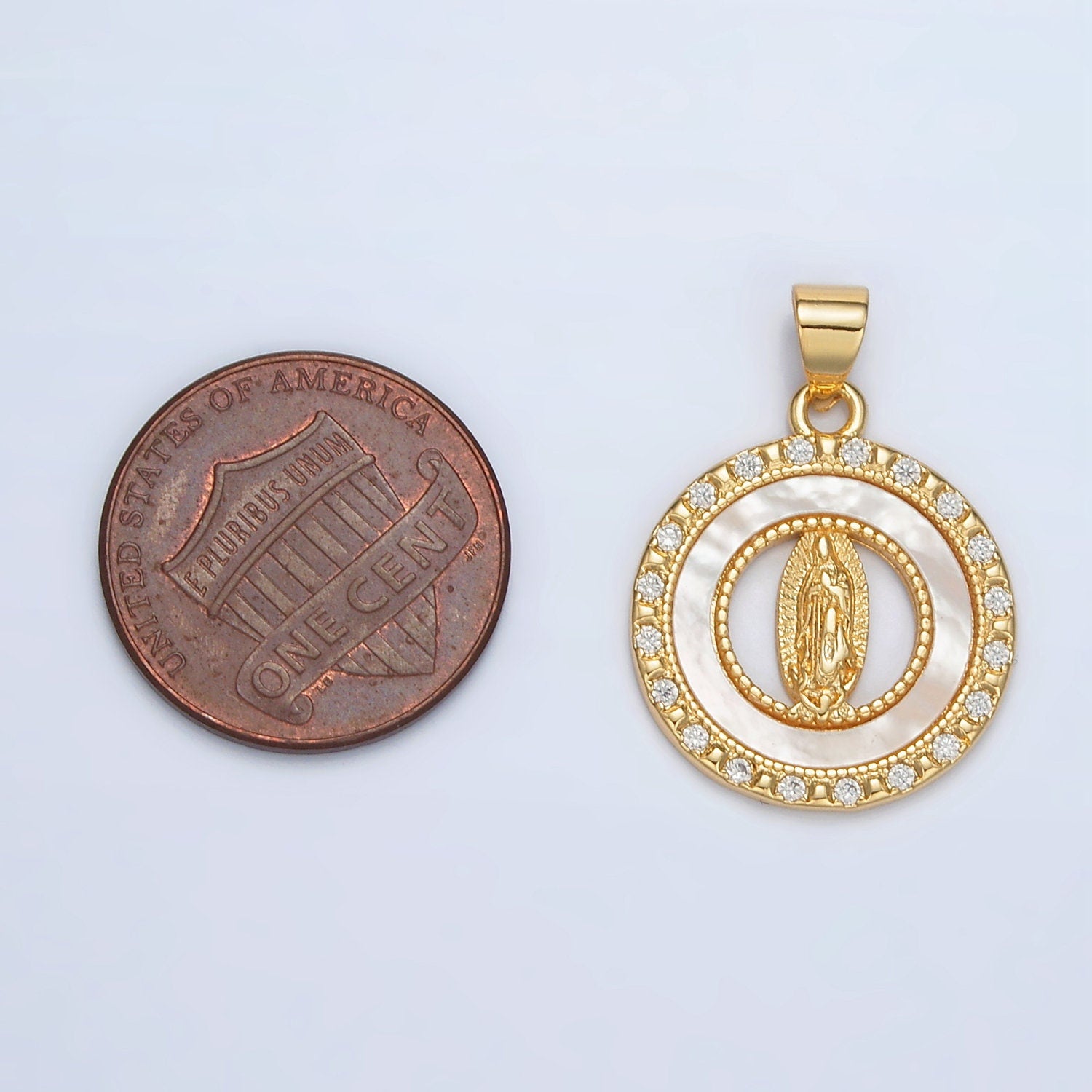 24K Gold Filled Guadalupe Open Round CZ Paved Pendant | AH-186