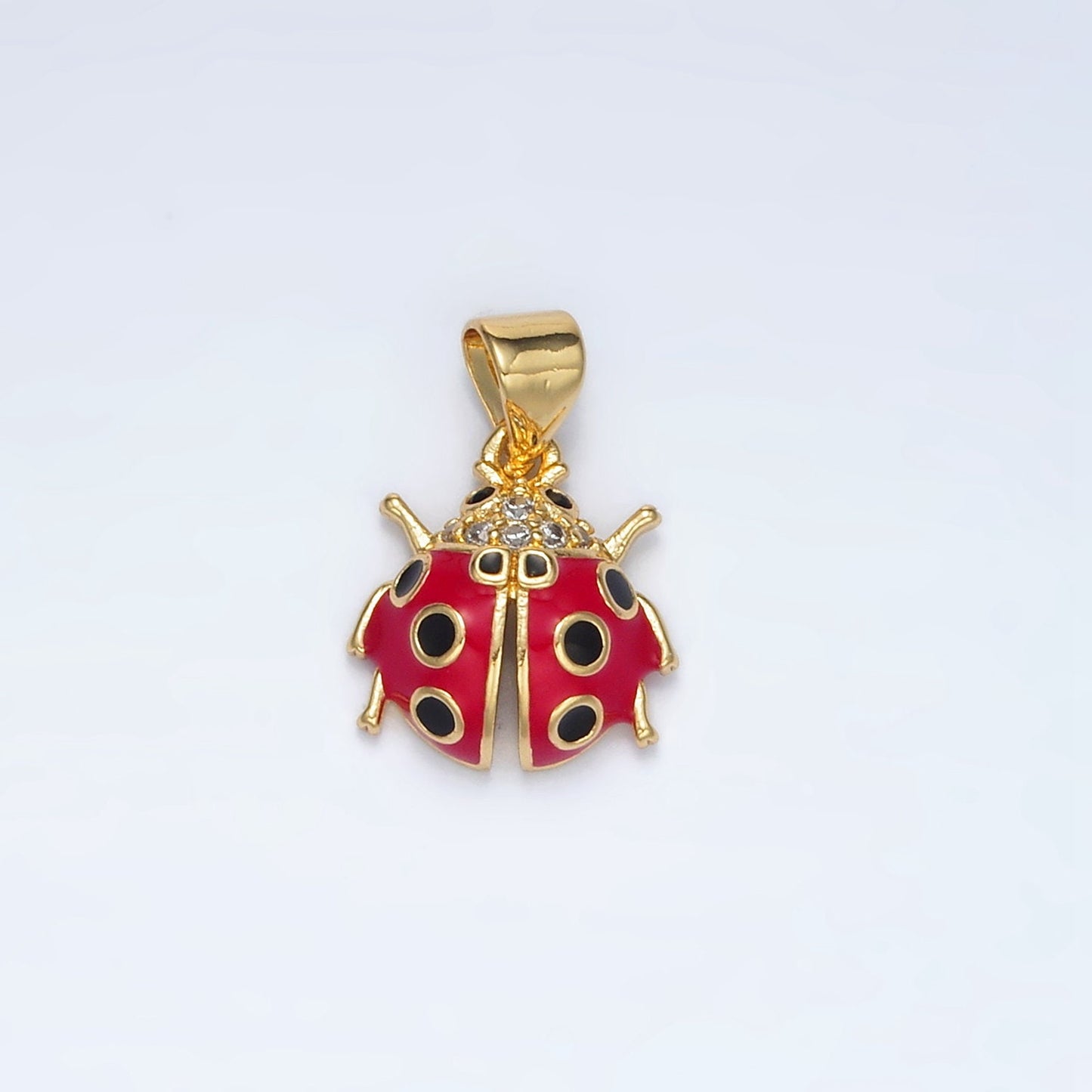 24K Gold Filled Ladybug CZ Paved & Enamel Pendant | AH-180
