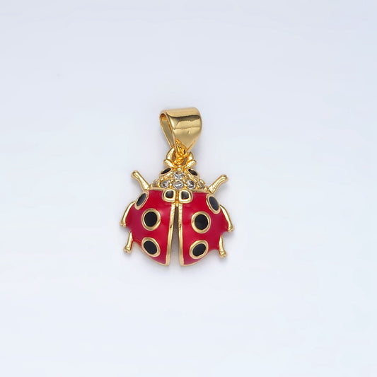 24K Gold Filled Ladybug CZ Paved & Enamel Pendant | AH-180