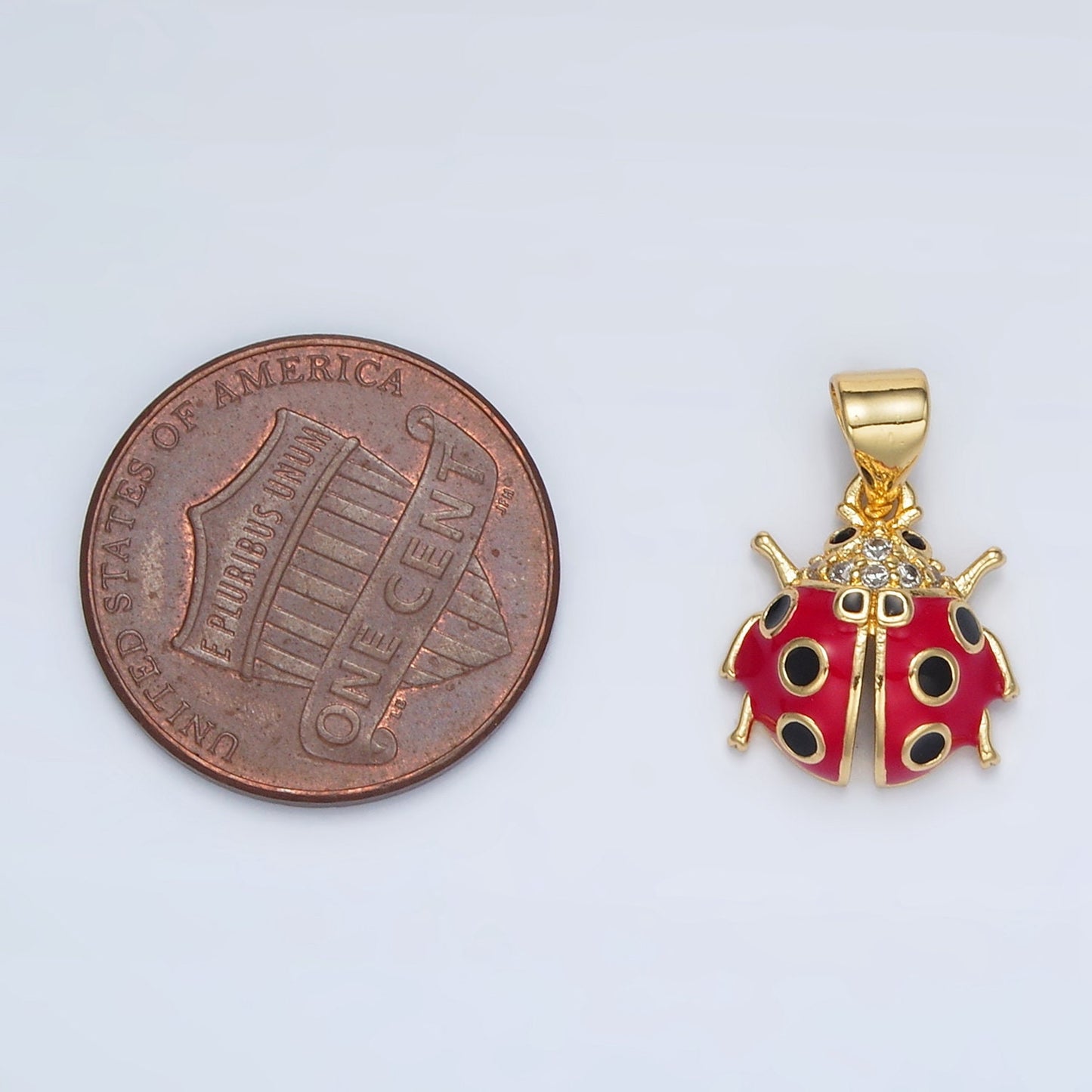 24K Gold Filled Ladybug CZ Paved & Enamel Pendant | AH-180
