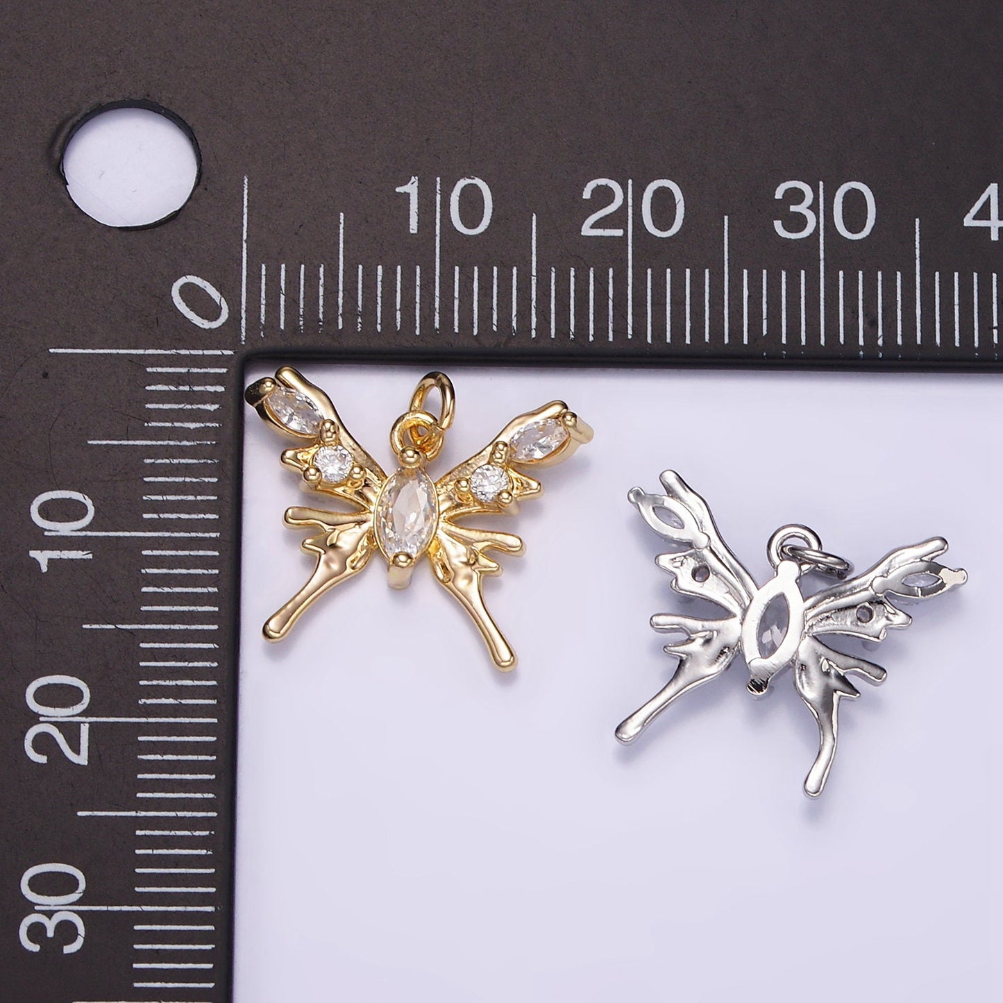 24K Gold Filled CZ Y2K Molten Butterfly Charm in Gold & Silver | AC-170