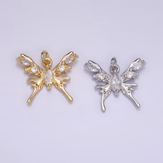 24K Gold Filled CZ Y2K Molten Butterfly Charm in Gold & Silver | AC-170