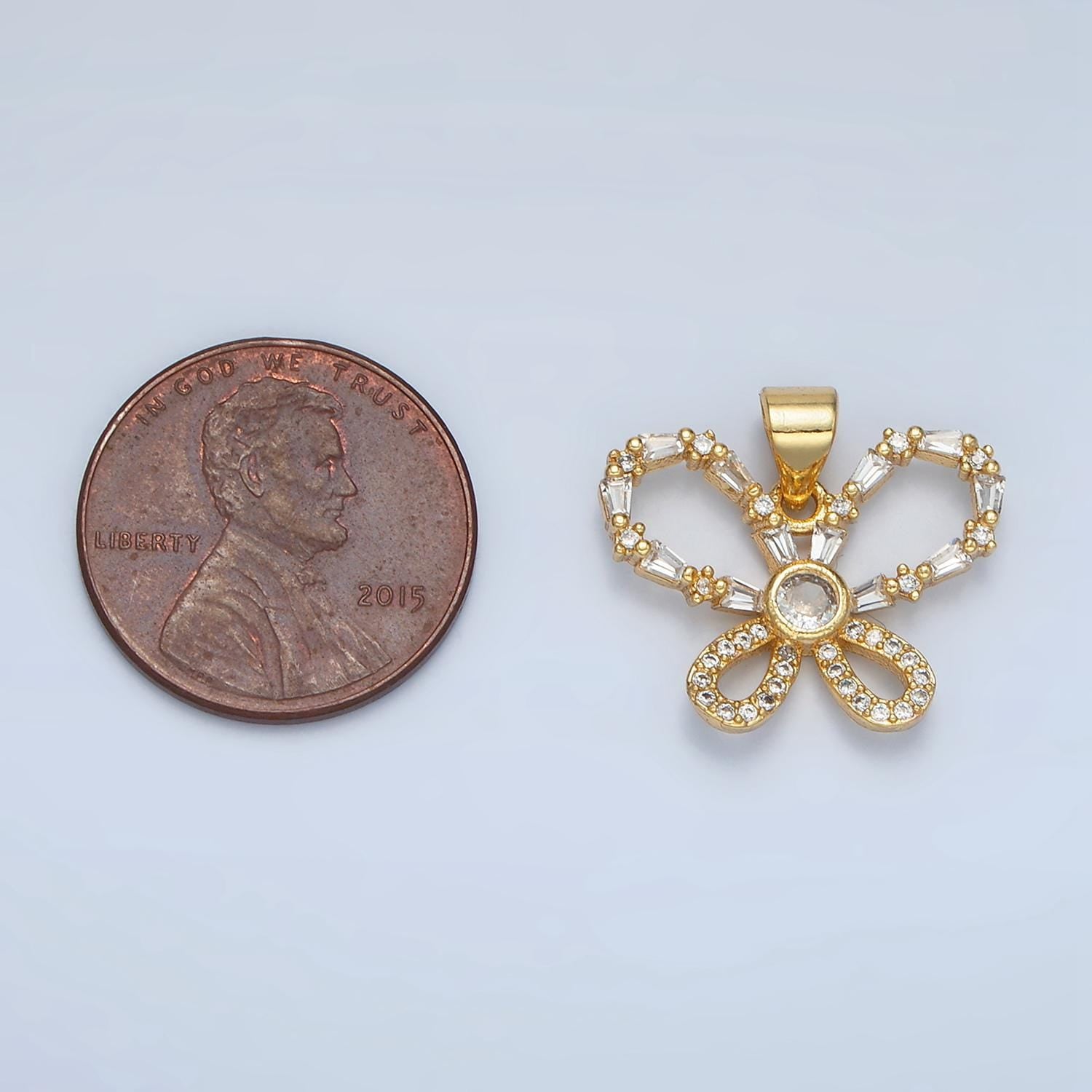 Mini Baguette Cz 24K Gold Filled Butterfly Charm Mariposa Charm for Bracelet Necklace Earring Component | AA800