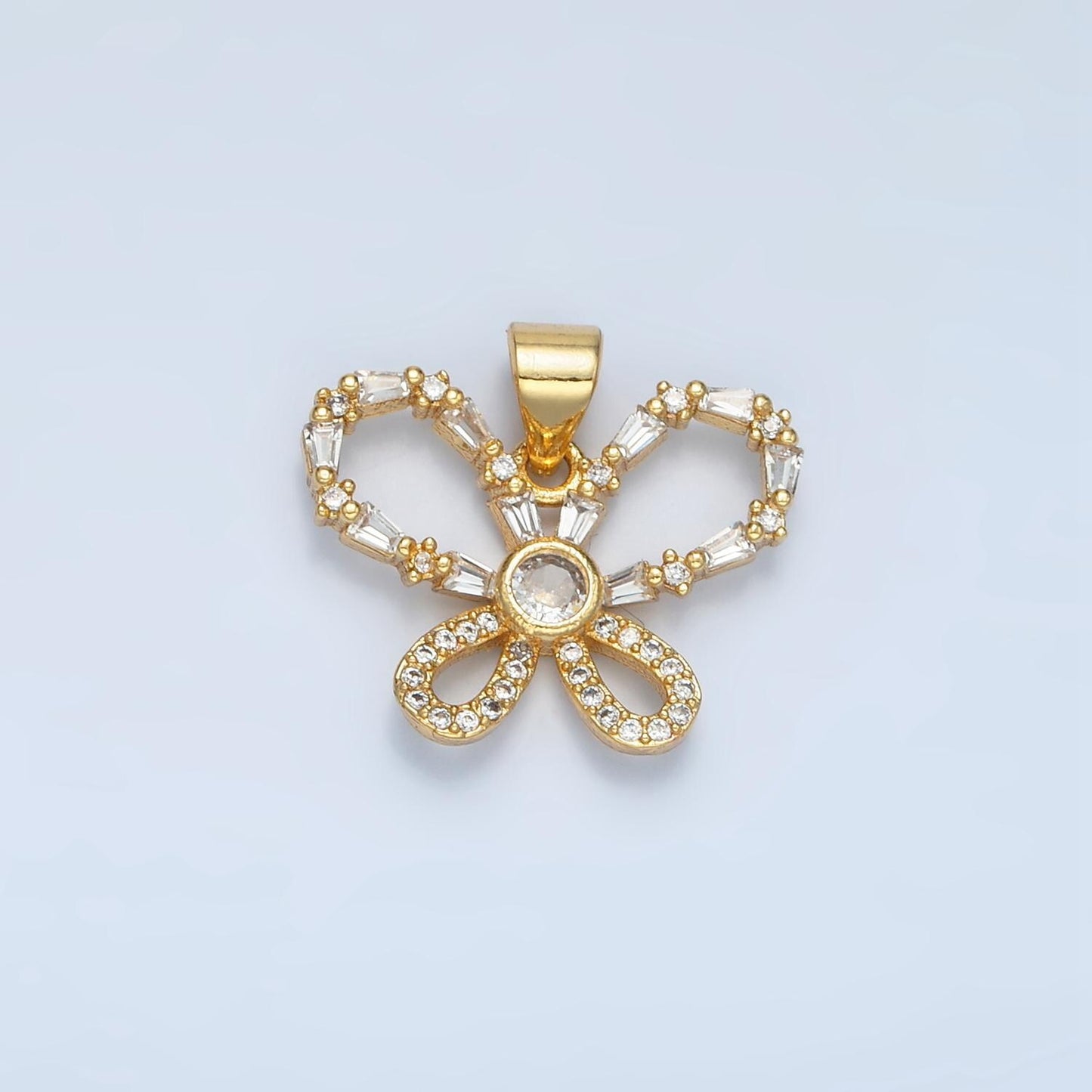 Mini Baguette Cz 24K Gold Filled Butterfly Charm Mariposa Charm for Bracelet Necklace Earring Component | AA800
