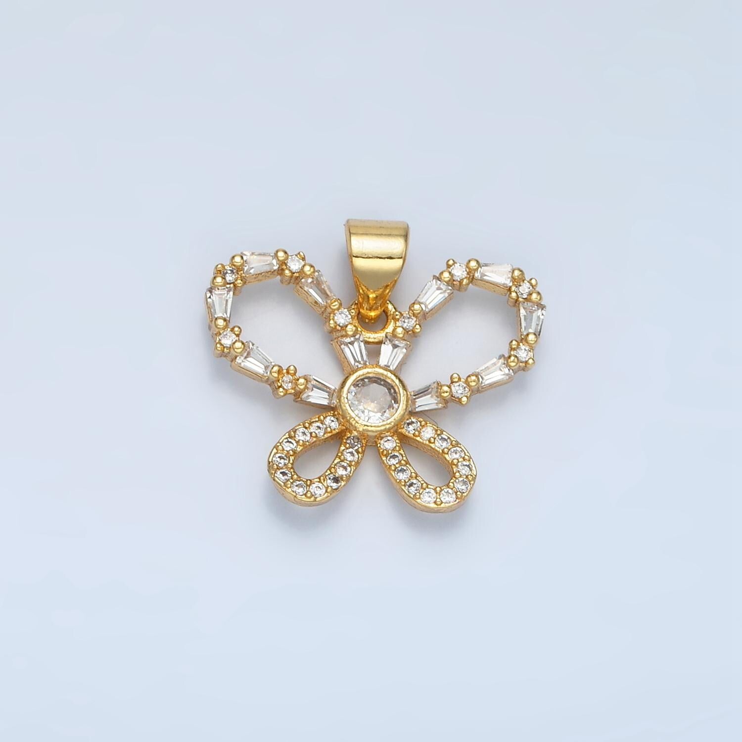 Mini Baguette Cz 24K Gold Filled Butterfly Charm Mariposa Charm for Bracelet Necklace Earring Component | AA800
