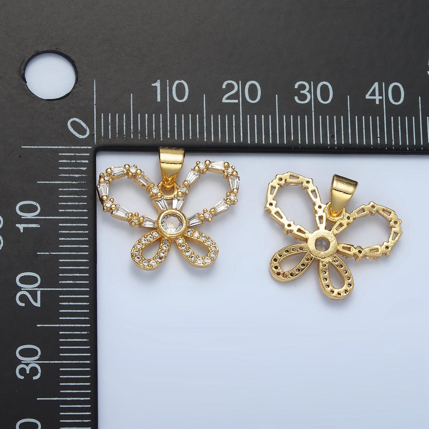 Mini Baguette Cz 24K Gold Filled Butterfly Charm Mariposa Charm for Bracelet Necklace Earring Component | AA800