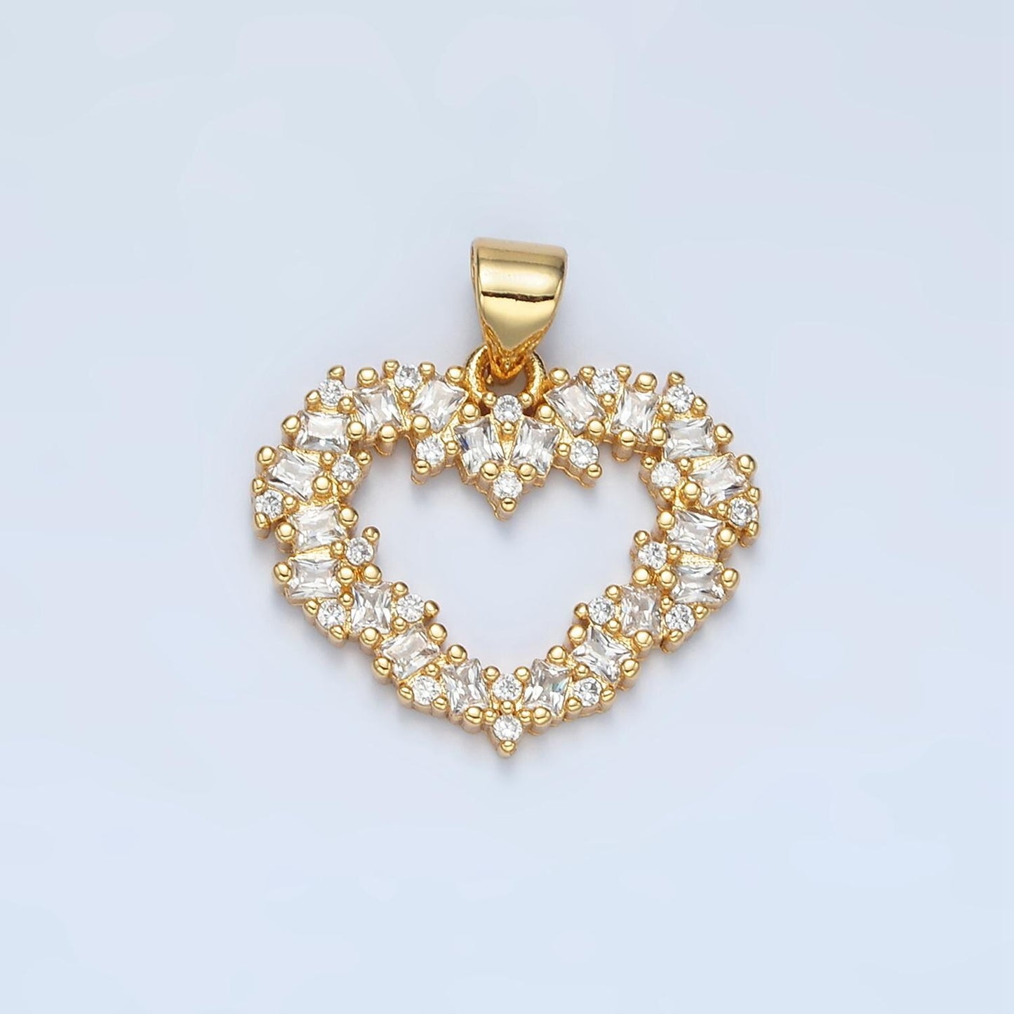 24K Gold Filled Gold Open Heart Pendant Micro Pave Clear Black Pink Baguette Love Valentine Heart Pendant For Jewelry Making AA856