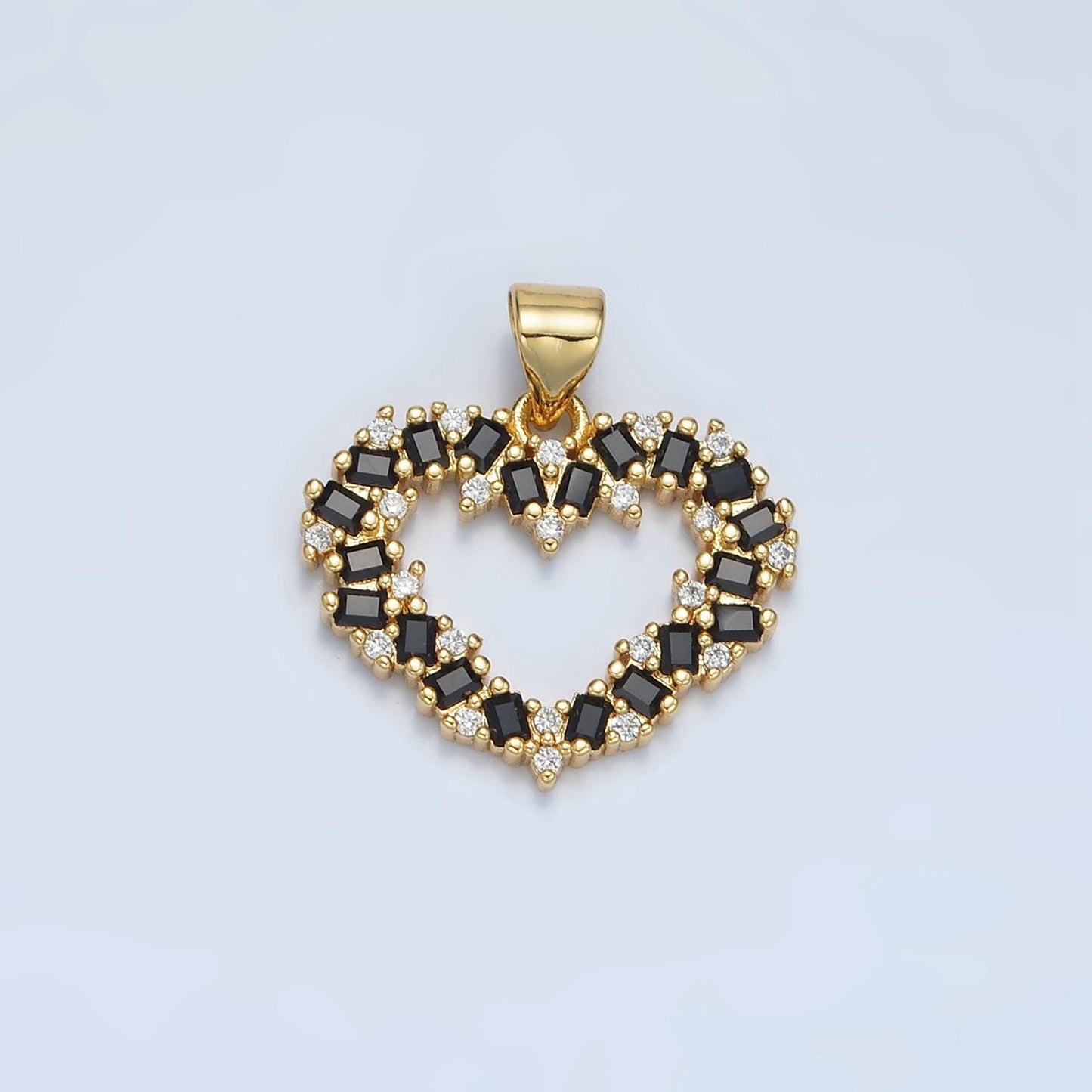24K Gold Filled Gold Open Heart Pendant Micro Pave Clear Black Pink Baguette Love Valentine Heart Pendant For Jewelry Making AA856