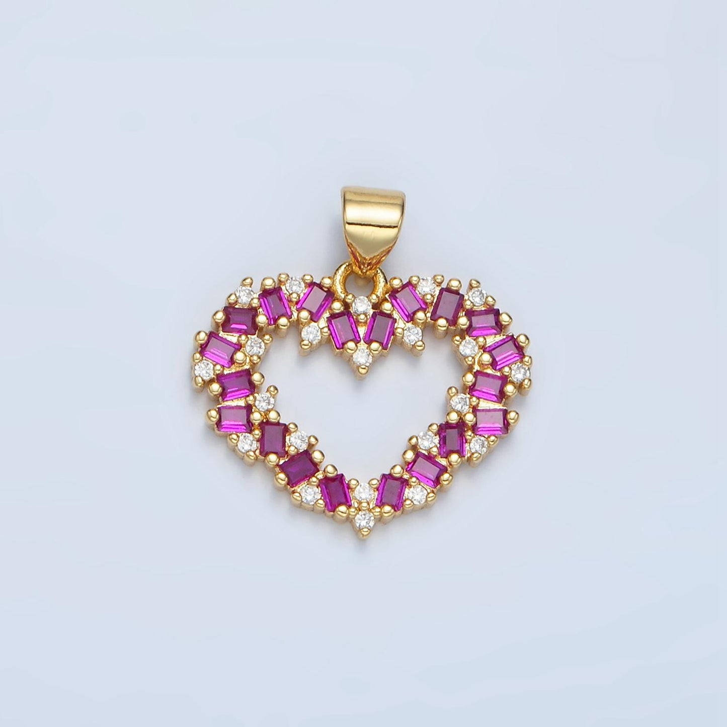 24K Gold Filled Gold Open Heart Pendant Micro Pave Clear Black Pink Baguette Love Valentine Heart Pendant For Jewelry Making AA856