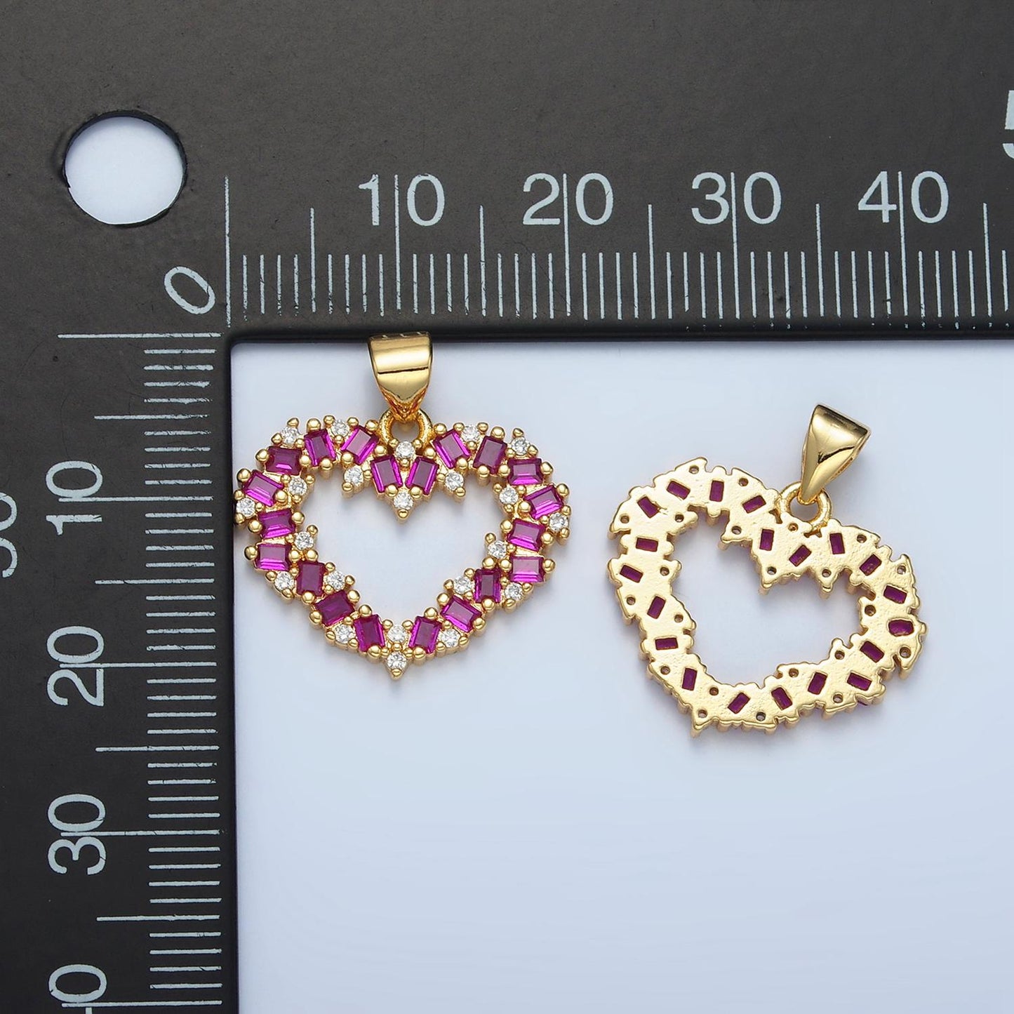 24K Gold Filled Gold Open Heart Pendant Micro Pave Clear Black Pink Baguette Love Valentine Heart Pendant For Jewelry Making AA856