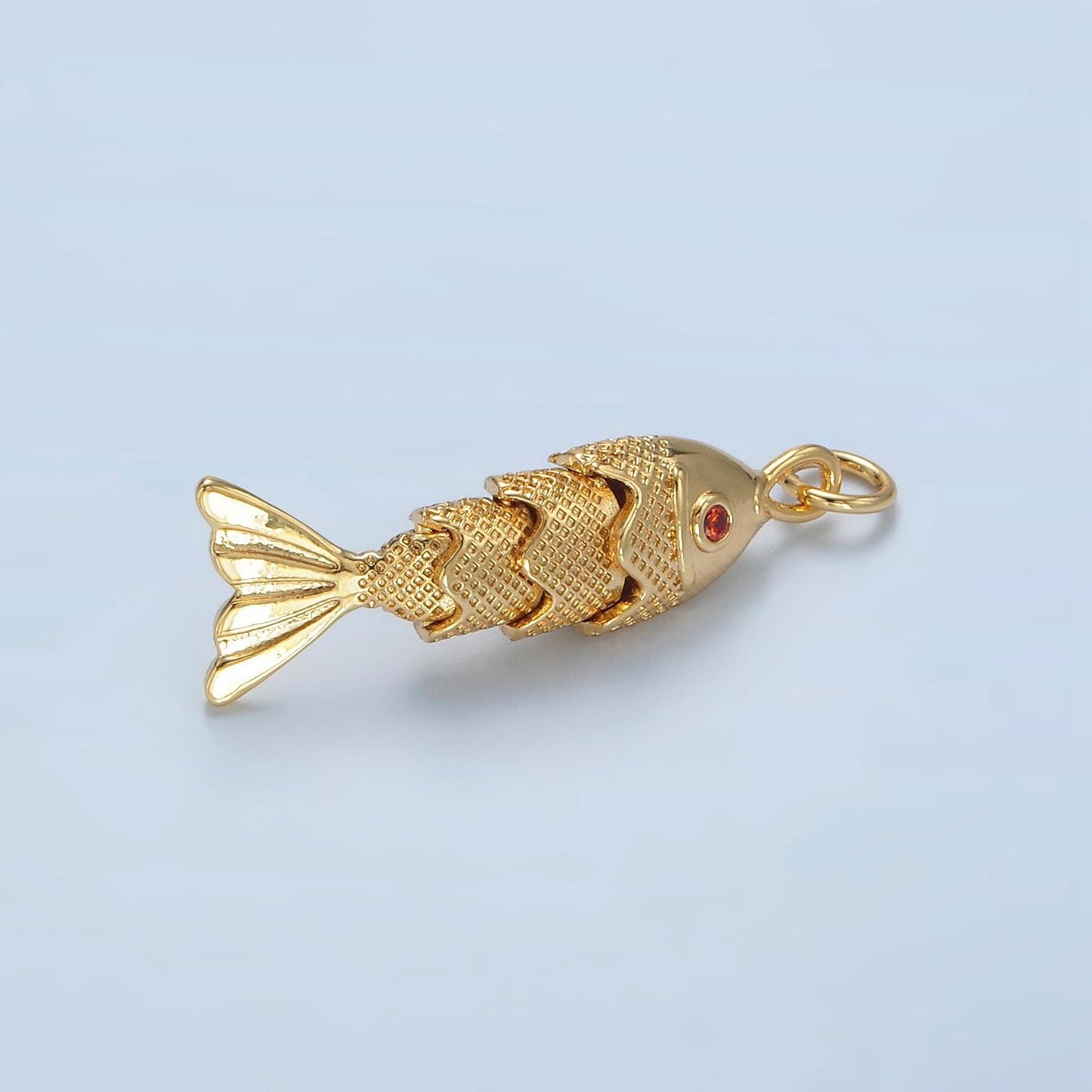 24K Gold Filled fish Pendant Dainty Movable 3d fish Charm Bracelet Necklace for DIY Jewelry Making Supply E049