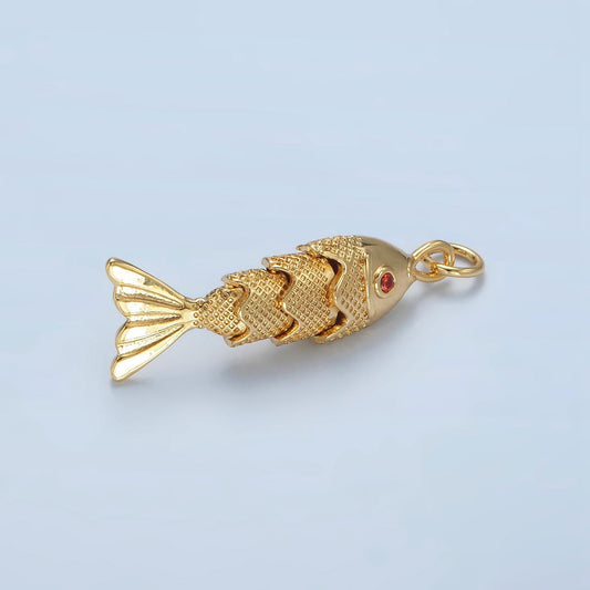24K Gold Filled fish Pendant Dainty Movable 3d fish Charm Bracelet Necklace for DIY Jewelry Making Supply E049