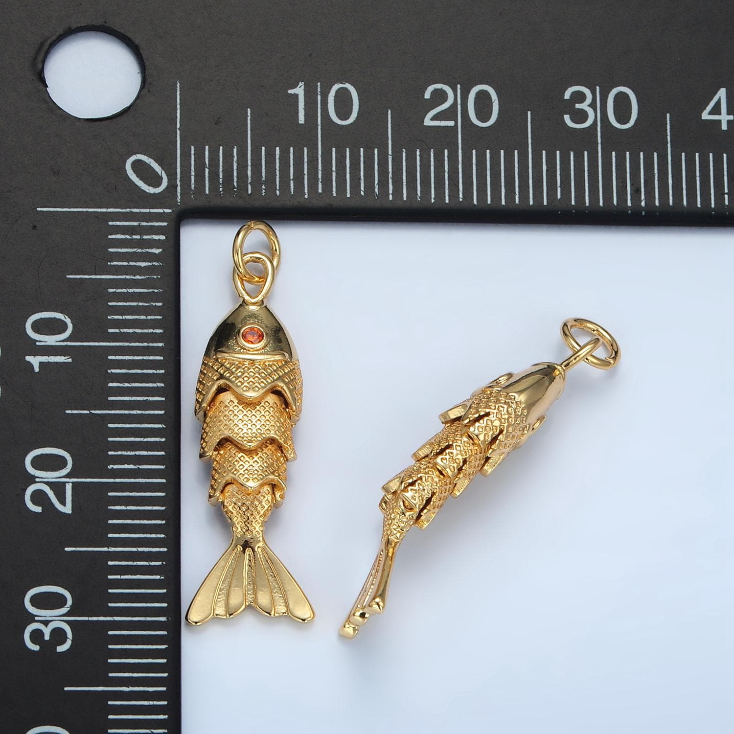 24K Gold Filled fish Pendant Dainty Movable 3d fish Charm Bracelet Necklace for DIY Jewelry Making Supply E049