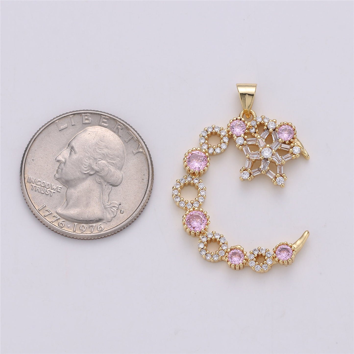Cubic Pink Crescent moon Charm in 14k Gold Filled for Celestial Jewelry Pendant H175