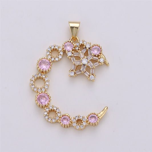 Cubic Pink Crescent moon Charm in 14k Gold Filled for Celestial Jewelry Pendant H175