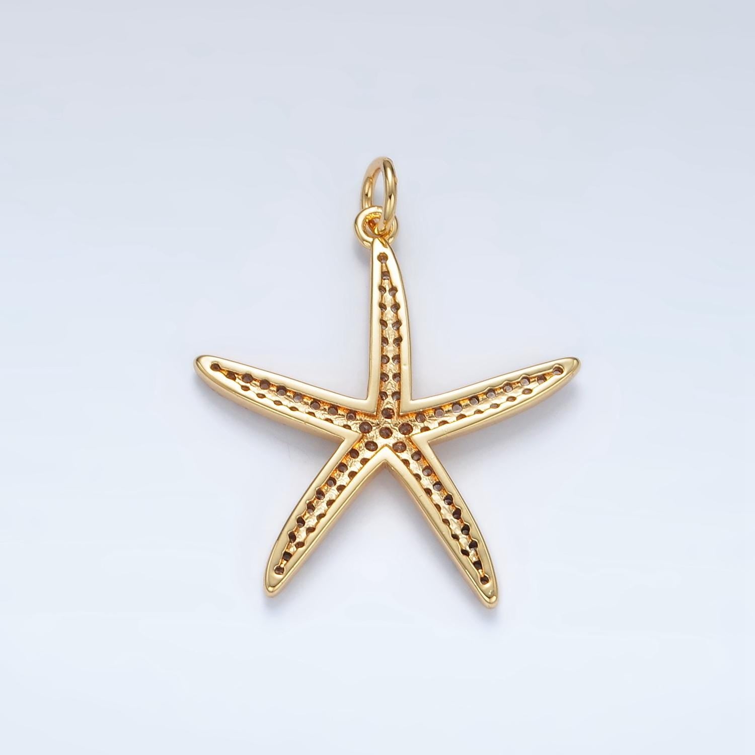 Gold Plated Starfish Micro Pave CZ Clear Stone Pendant Minimalistic Animal Star Fish Dainty Crystal Cz Charm | X195