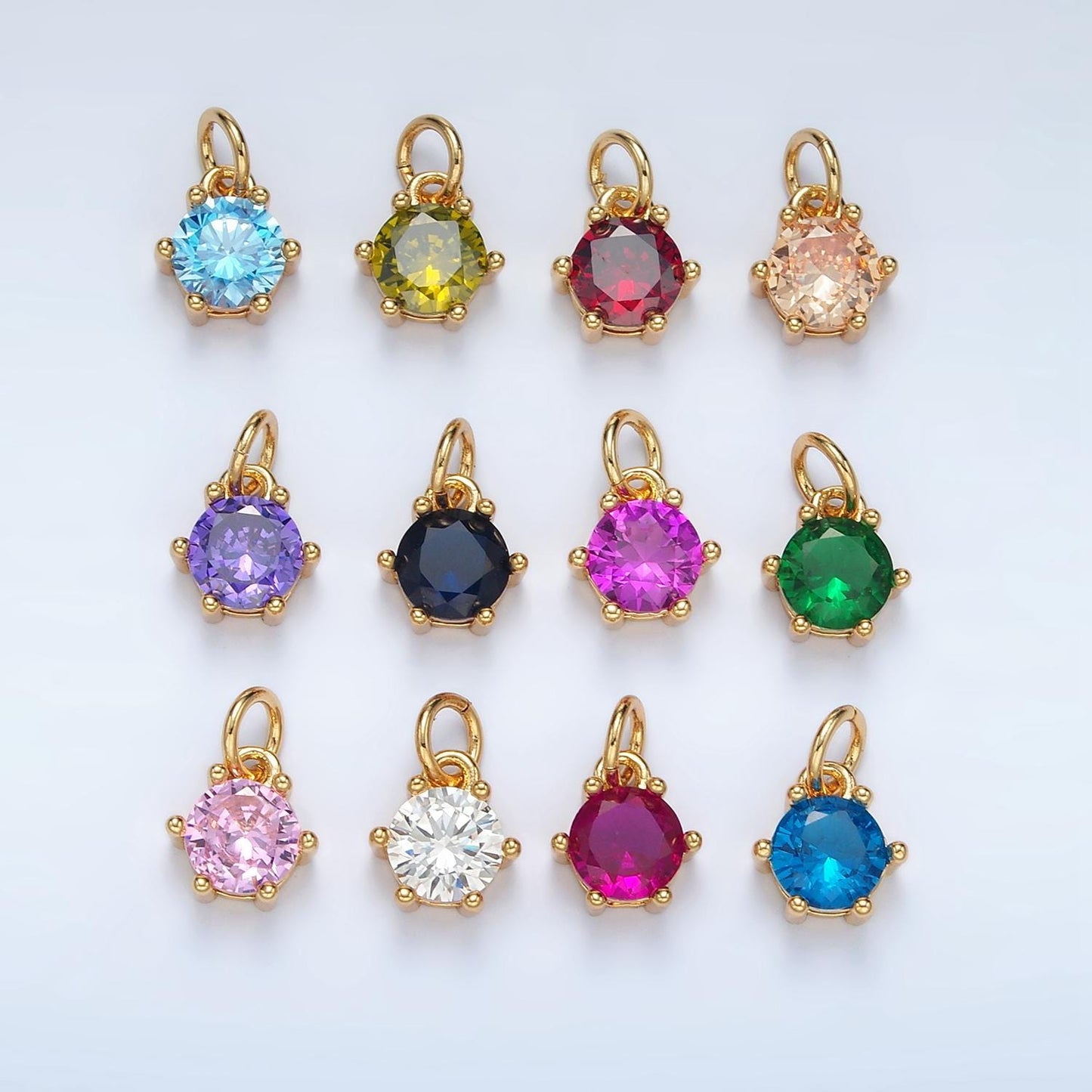 24K Gold Filled 8mm Birthstone CZ Round Charm Personalized Birth Month Add on Charm | AG871