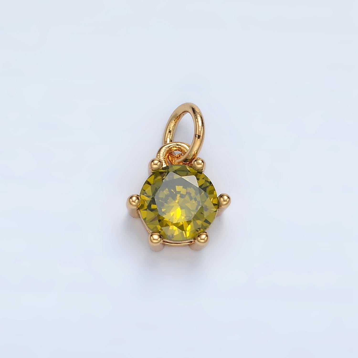 24K Gold Filled 8mm Birthstone CZ Round Charm Personalized Birth Month Add on Charm | AG871