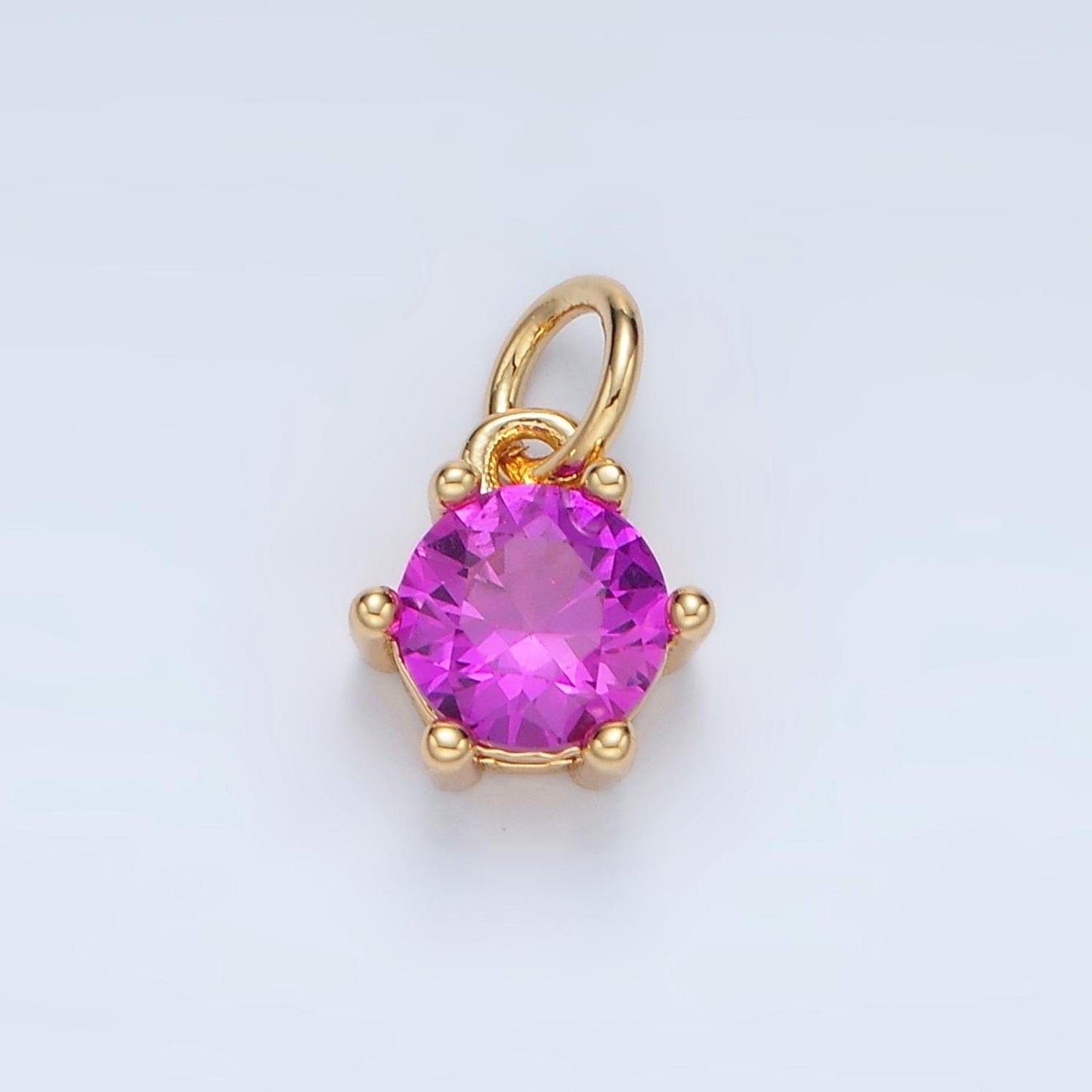 24K Gold Filled 8mm Birthstone CZ Round Charm Personalized Birth Month Add on Charm | AG871