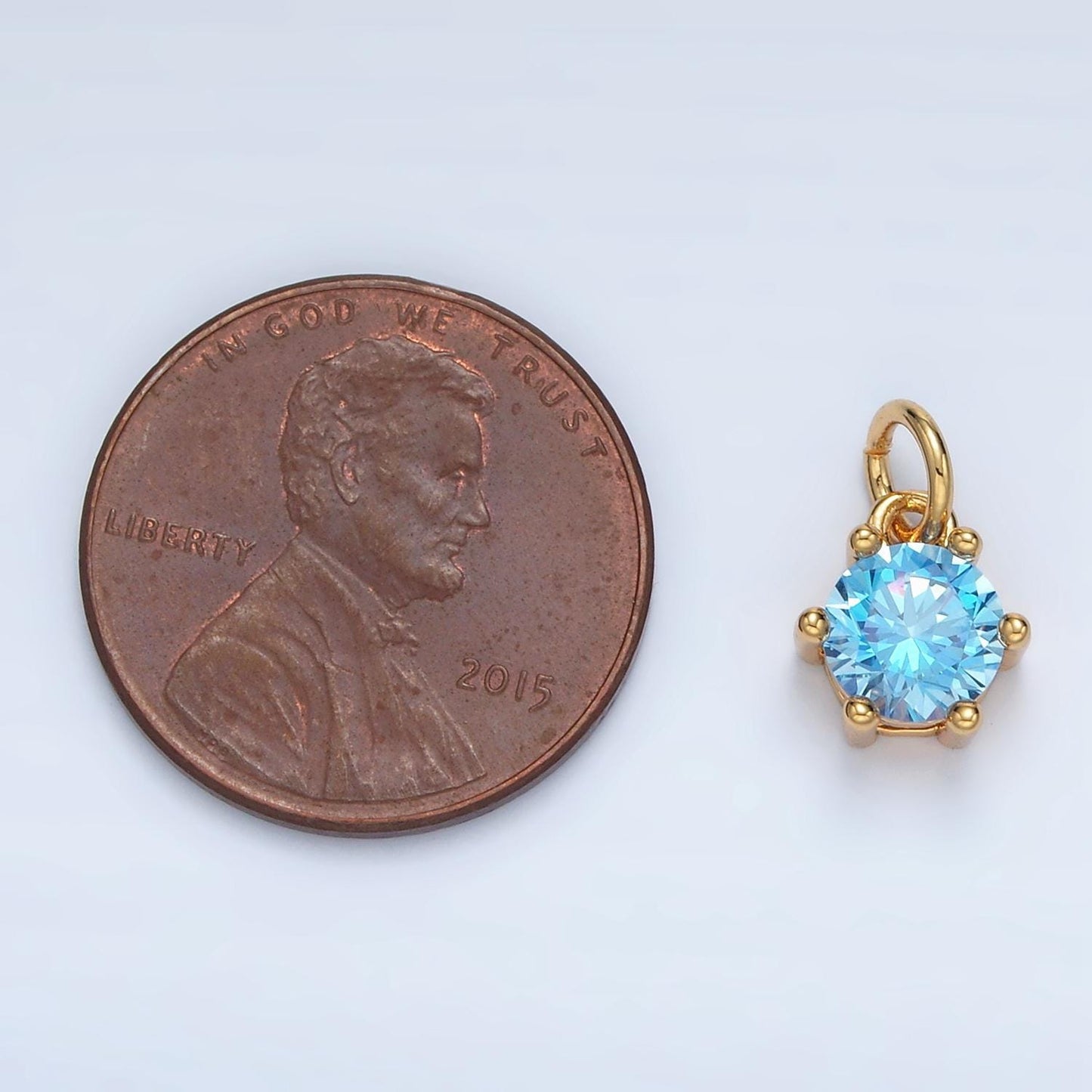 24K Gold Filled 8mm Birthstone CZ Round Charm Personalized Birth Month Add on Charm | AG871