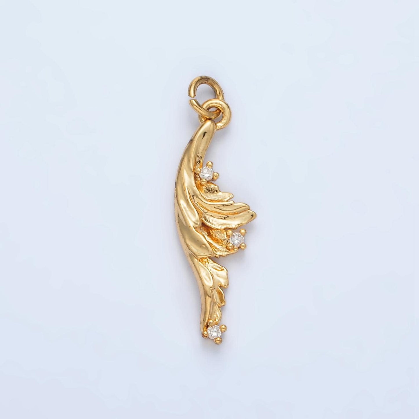 24K Gold Filled CZ Sea Curved Wave, Nature Charm | AC-131