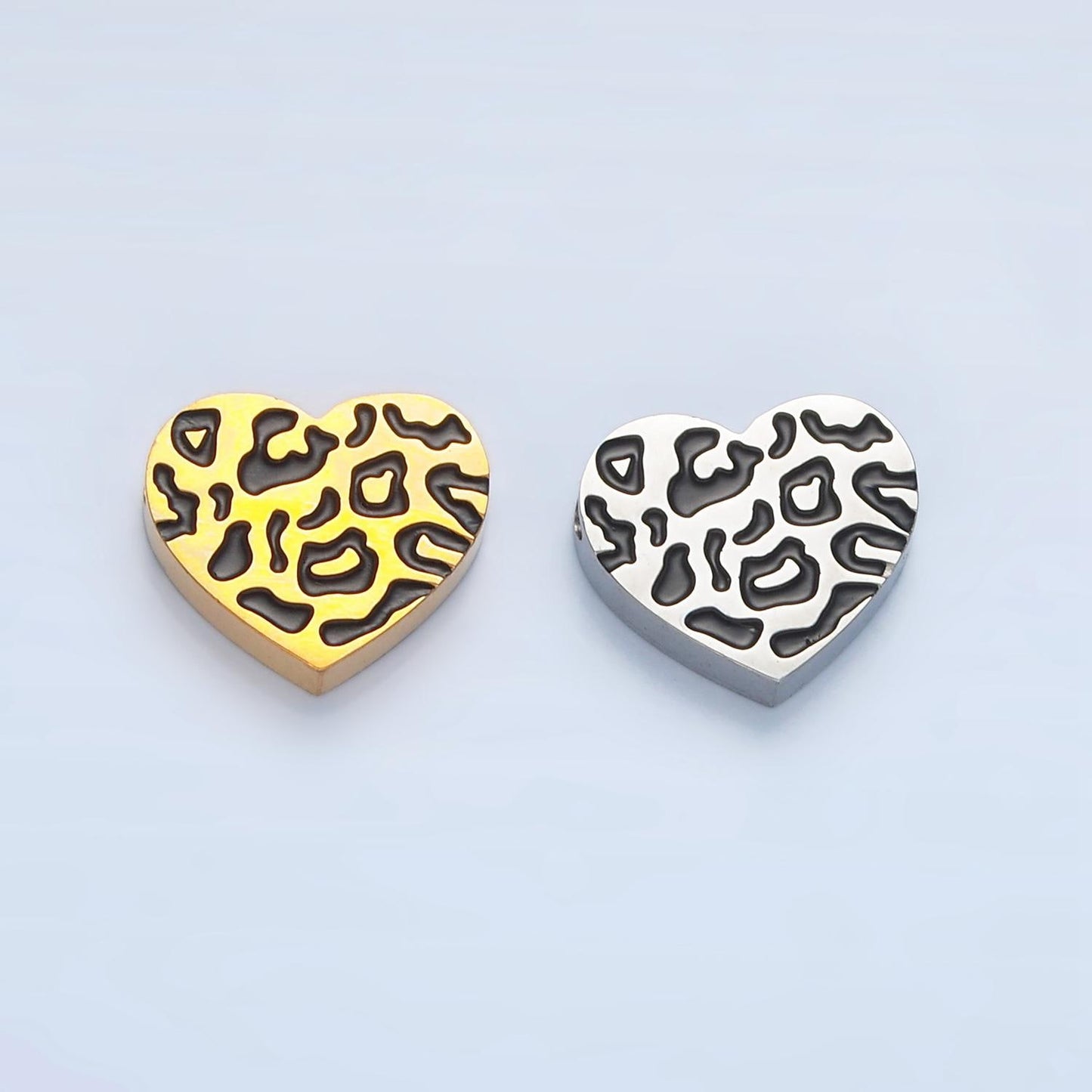 Gold Leopard Heart Bead Spacer Silver Stainless Steel Animal Jaguar print etched heart Bead for Bracelet Necklace Jewelry Making Supply B466