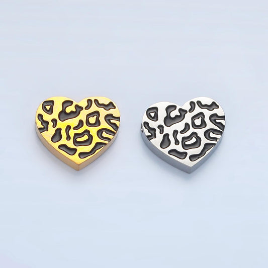 Gold Leopard Heart Bead Spacer Silver Stainless Steel Animal Jaguar print etched heart Bead for Bracelet Necklace Jewelry Making Supply B466