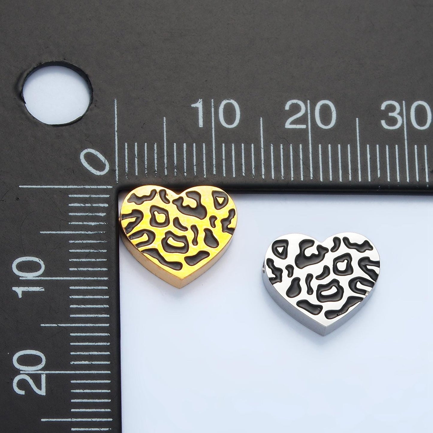 Gold Leopard Heart Bead Spacer Silver Stainless Steel Animal Jaguar print etched heart Bead for Bracelet Necklace Jewelry Making Supply B466