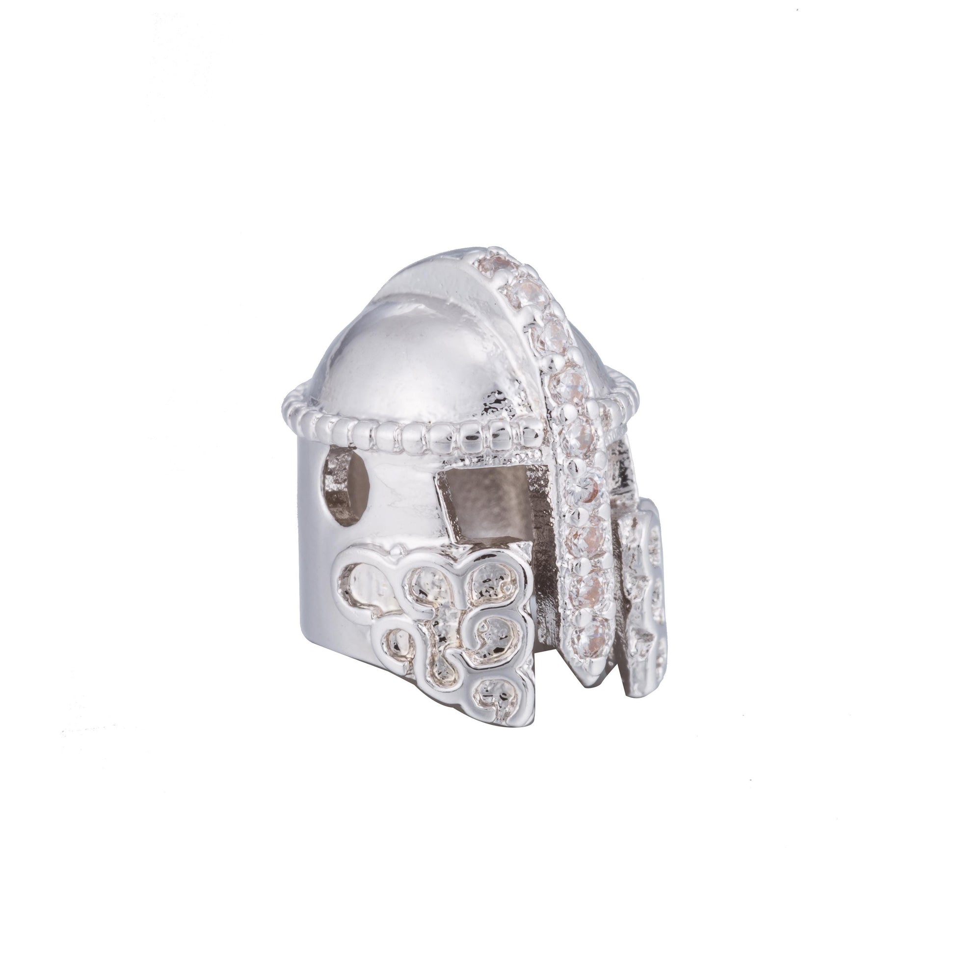 18K Gold Filled Trojan Knight Armored Helmet Bead, CZ Paved | B-072