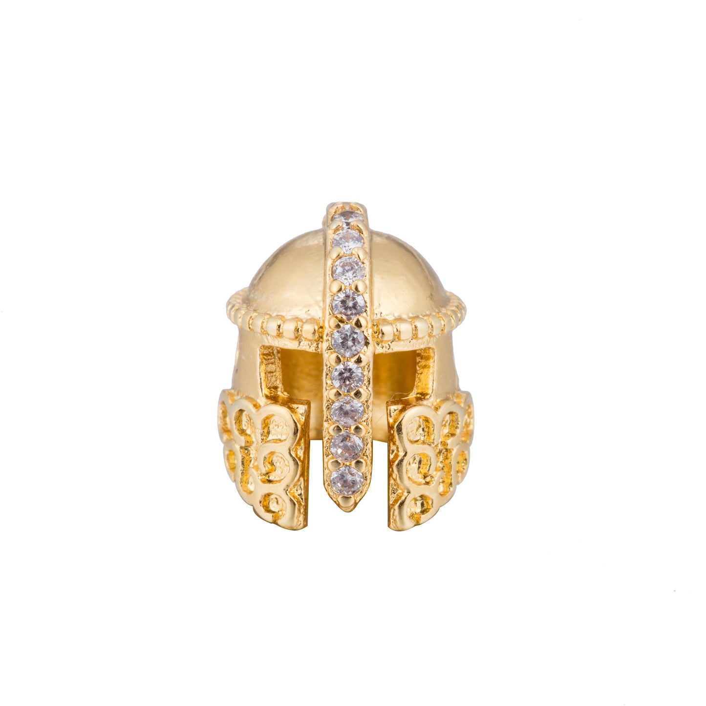 18K Gold Filled Trojan Knight Armored Helmet Bead, CZ Paved | B-072