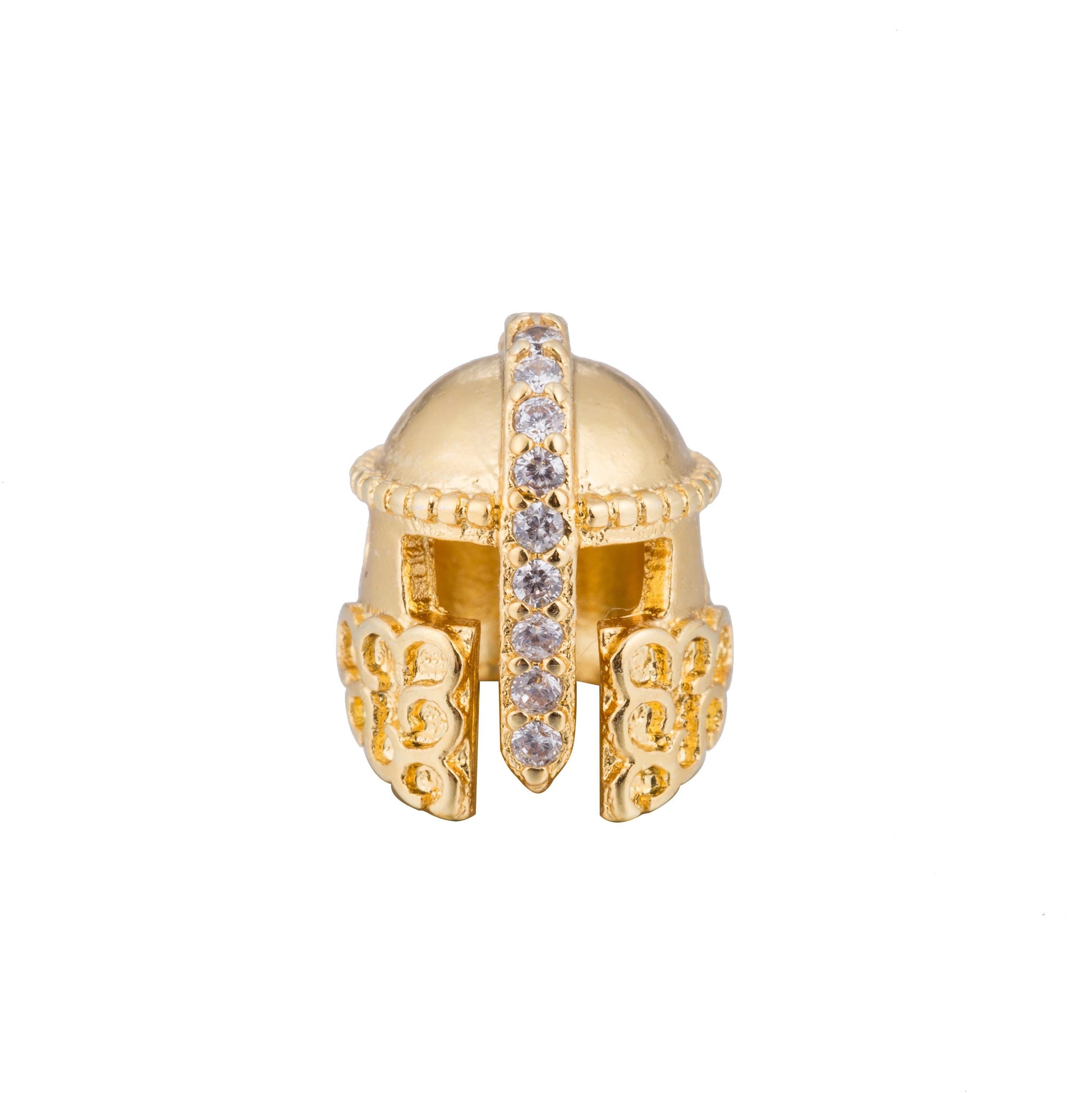 18K Gold Filled Trojan Knight Armored Helmet Bead, CZ Paved | B-072