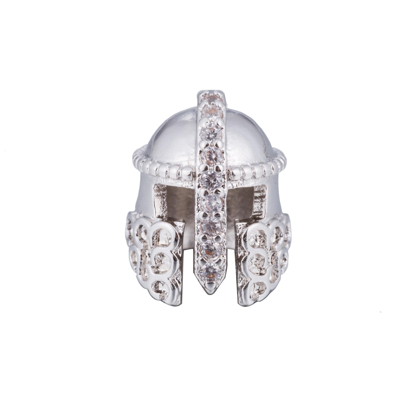 18K Gold Filled Trojan Knight Armored Helmet Bead, CZ Paved | B-072