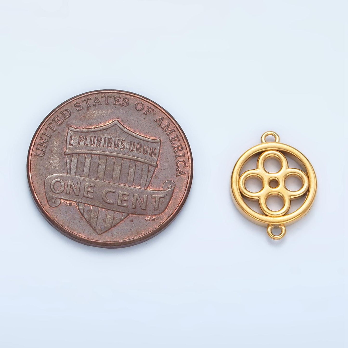 Stainless Steel Round Flower Charm Connector Minimalist Floral Bezel Link Connector | F-200