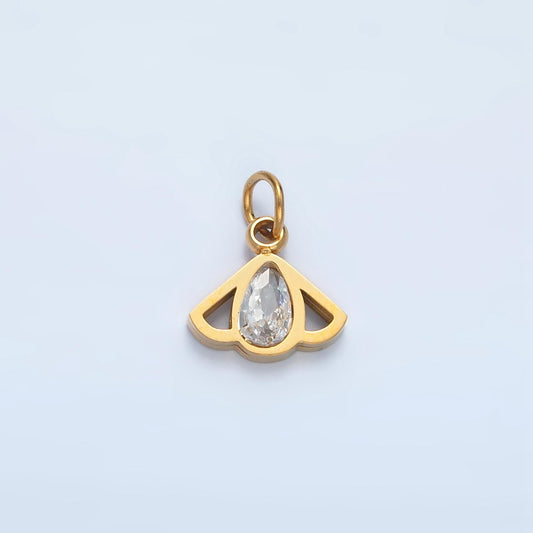 Mini Stainless Steel Gold Tear Drop Clear CZ Charm Wing Pendant Charm for Necklace Bracelet Drop Jewelry Flies Charm | P-702