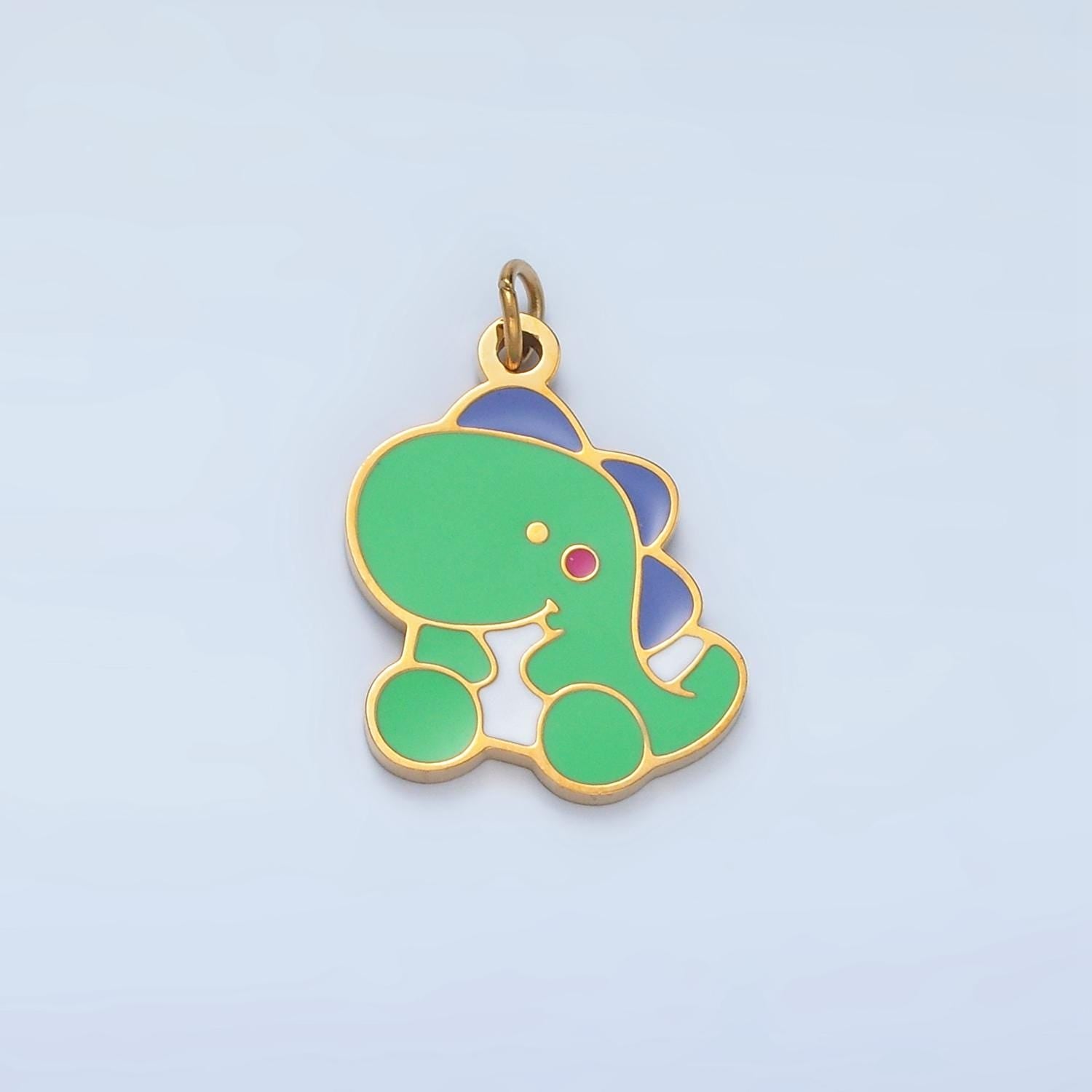 3D Cute Mini Green Tiny Dinosaur Charm Mini Dinosaur Pendants Stainless Steel T-rex Charm for Bracelet Earring Necklace Charm Supply | P693
