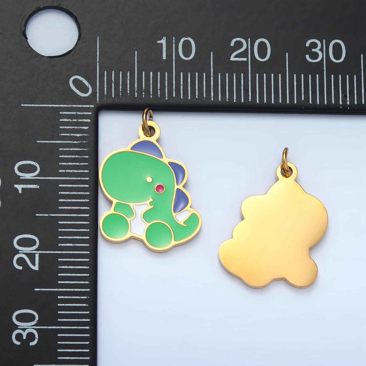 3D Cute Mini Green Tiny Dinosaur Charm Mini Dinosaur Pendants Stainless Steel T-rex Charm for Bracelet Earring Necklace Charm Supply | P693