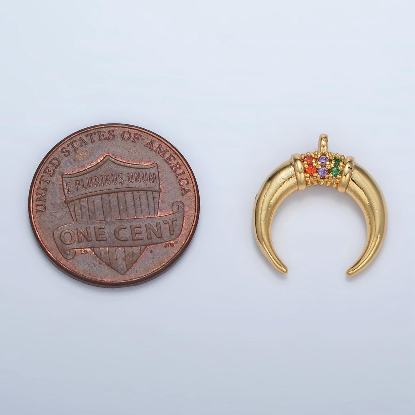 Tiny Crescent Moon Mini Horn Charm Upside Down Tusk Moon Bohemian Boho C Shape Curve in Gold Plated N717